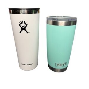 22oz Hydro Flask Tumbler White And Yeti Tumbler Green
